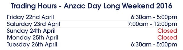 anzac day trading hours perth wa